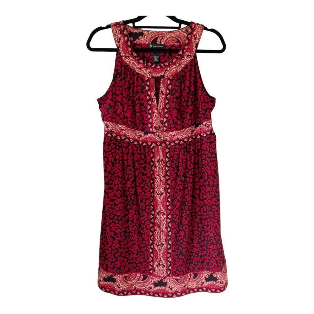 INC Women’s Sleeveless‎ Black Red Cheetah Print Stretch Dress Large Petite